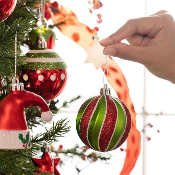 70ct Elf Christmas Ornaments Set, Red Green‎ White Shatterproof Ball Decorations - Picture 5 of 7